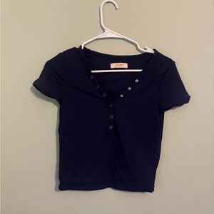 Qinsen Dark Blue Short Sleeve Top